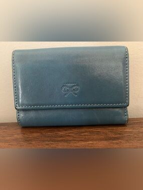 Anya Hindmarch Teal Blue Leather Fold Wallet